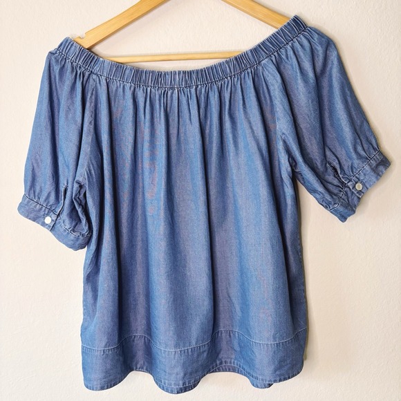 Kate Spade Chambray Off The Shoulder Top, Small, Broome Street denim blouse - Picture 9 of 16